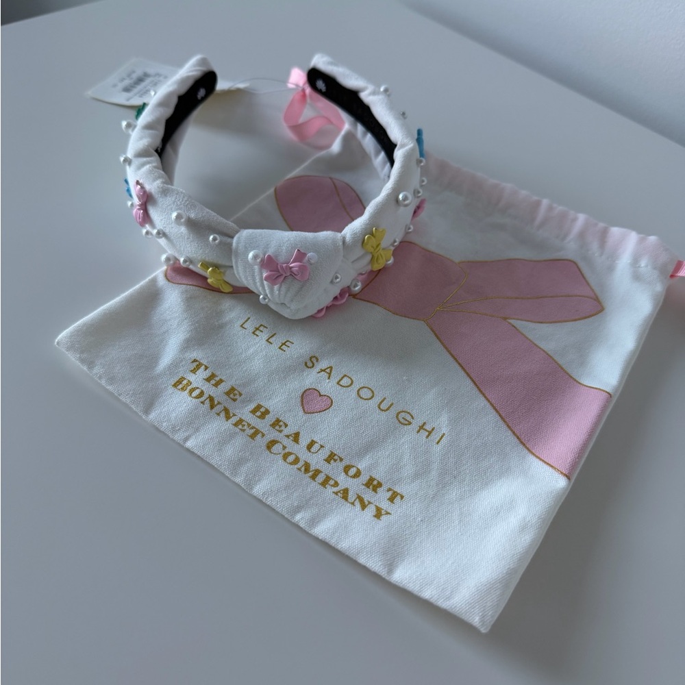 Lele Sadoughi Kids White Headband with Pink and Yellow Details